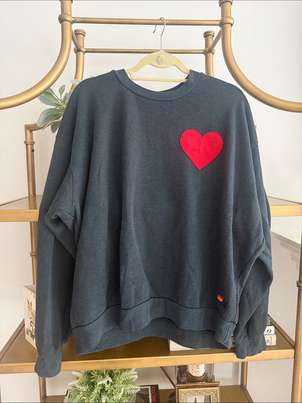 Aviator Nation Charcoal Crewneck Sweatshirt with Red Heart